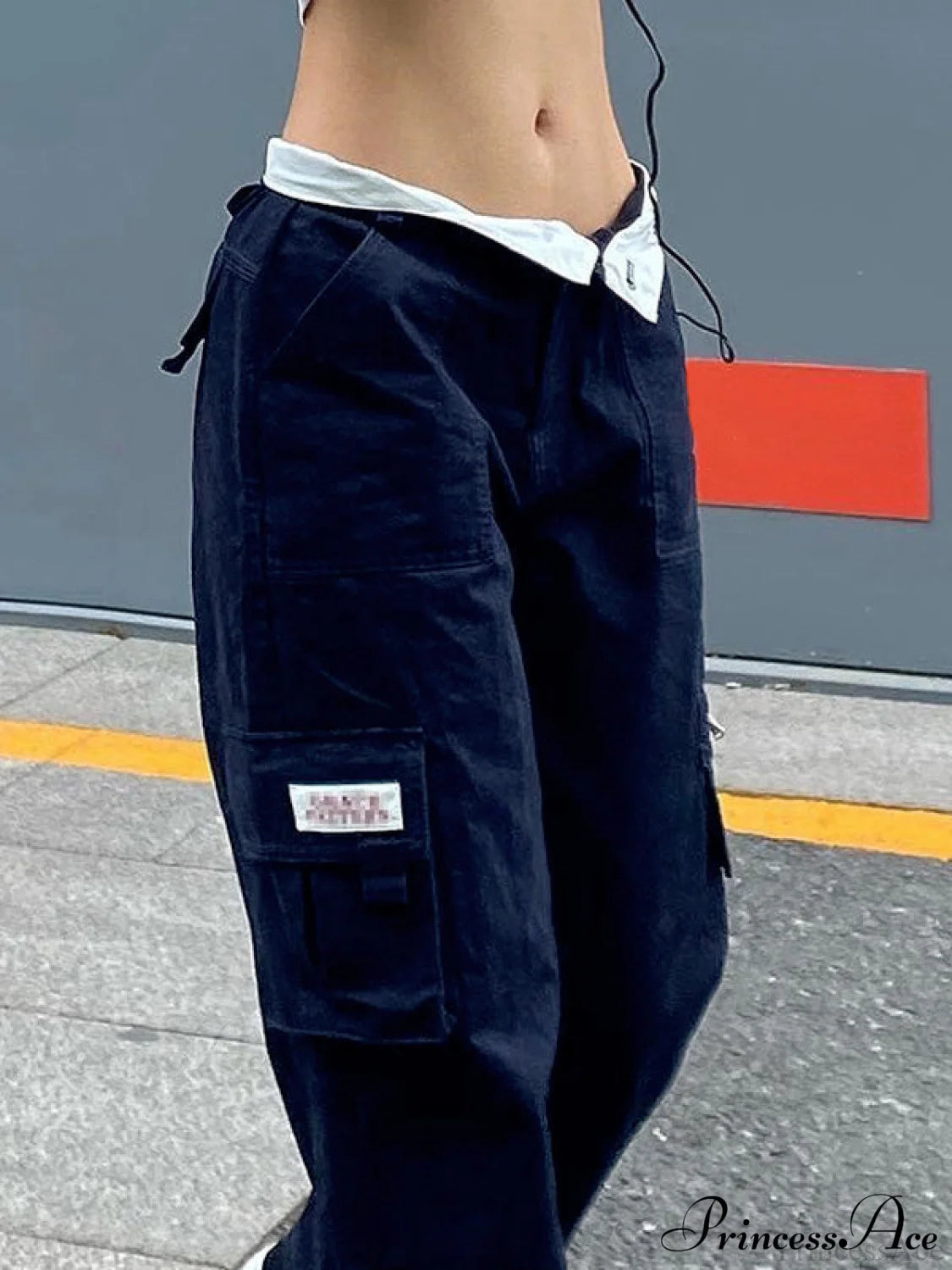 Fold Over Buckle Trendy Belt Denim Mini Skirt Straight Leg Pants