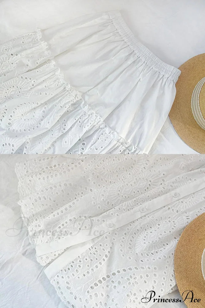 Folded White Lace With Skirt Embroidery Skirts