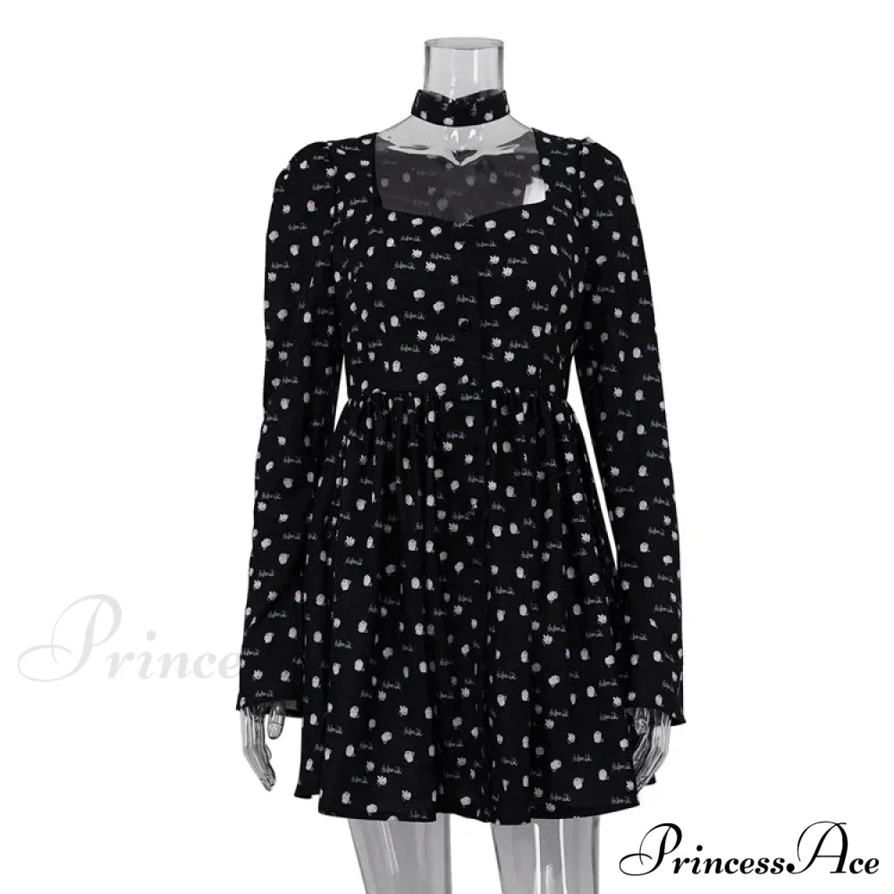 Folds Print 2024 Summer Casual Long Sleeve France Retro Femme Street Elegant Female Floral Dress