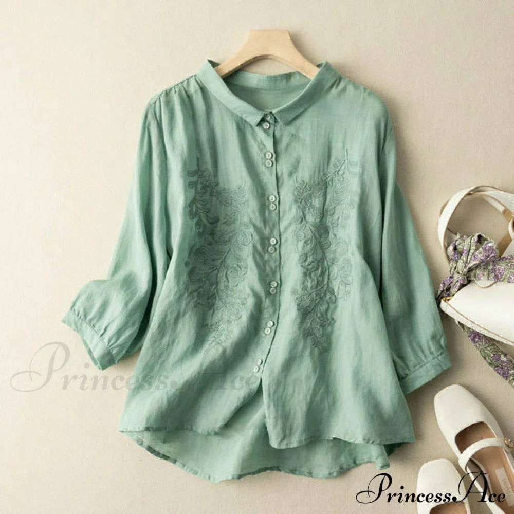 Foliage Embroidered Casual Blouse Blouses