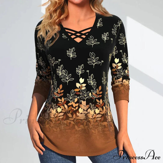 Leaf Print Casual Blouse Multicolor best Best Sellings clothes Plus Size Sale tops Topseller