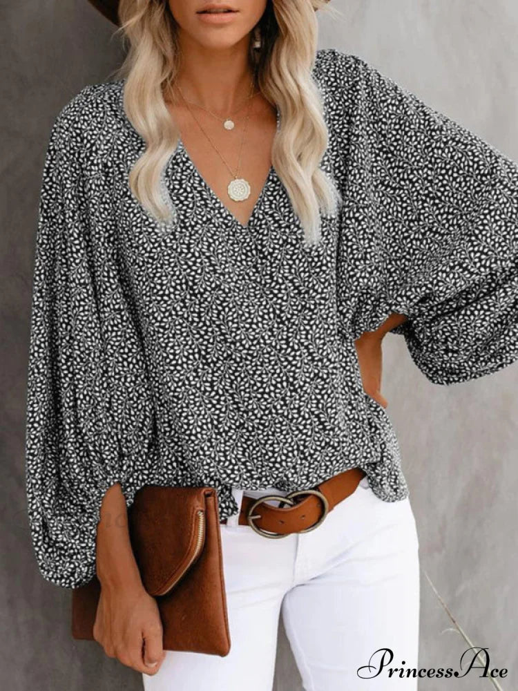 Women's Floral Long Sleeve Blouse, womens shirts Black clothes long sleeve shirt long sleeve shirts long sleeve top long sleeve tops top tops Tops/Blouses