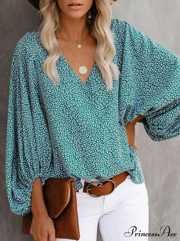 Women's Floral Long Sleeve Blouse, womens shirts Green clothes long sleeve shirt long sleeve shirts long sleeve top long sleeve tops top tops Tops/Blouses