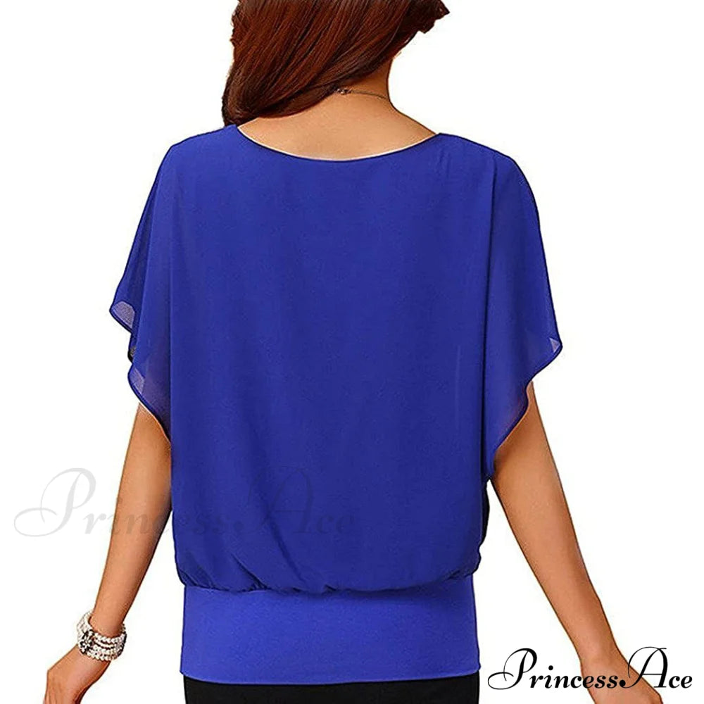 For Chiffon Blouse Casual T-Shirt Top Brief Arm Women