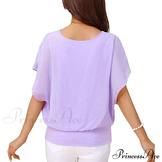 For Chiffon Blouse Casual T-Shirt Top Brief Arm Women