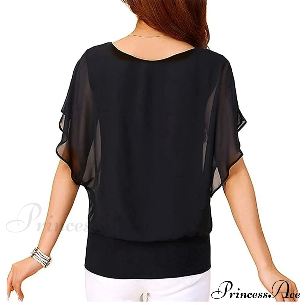 For Chiffon Blouse Casual T-Shirt Top Brief Arm Women