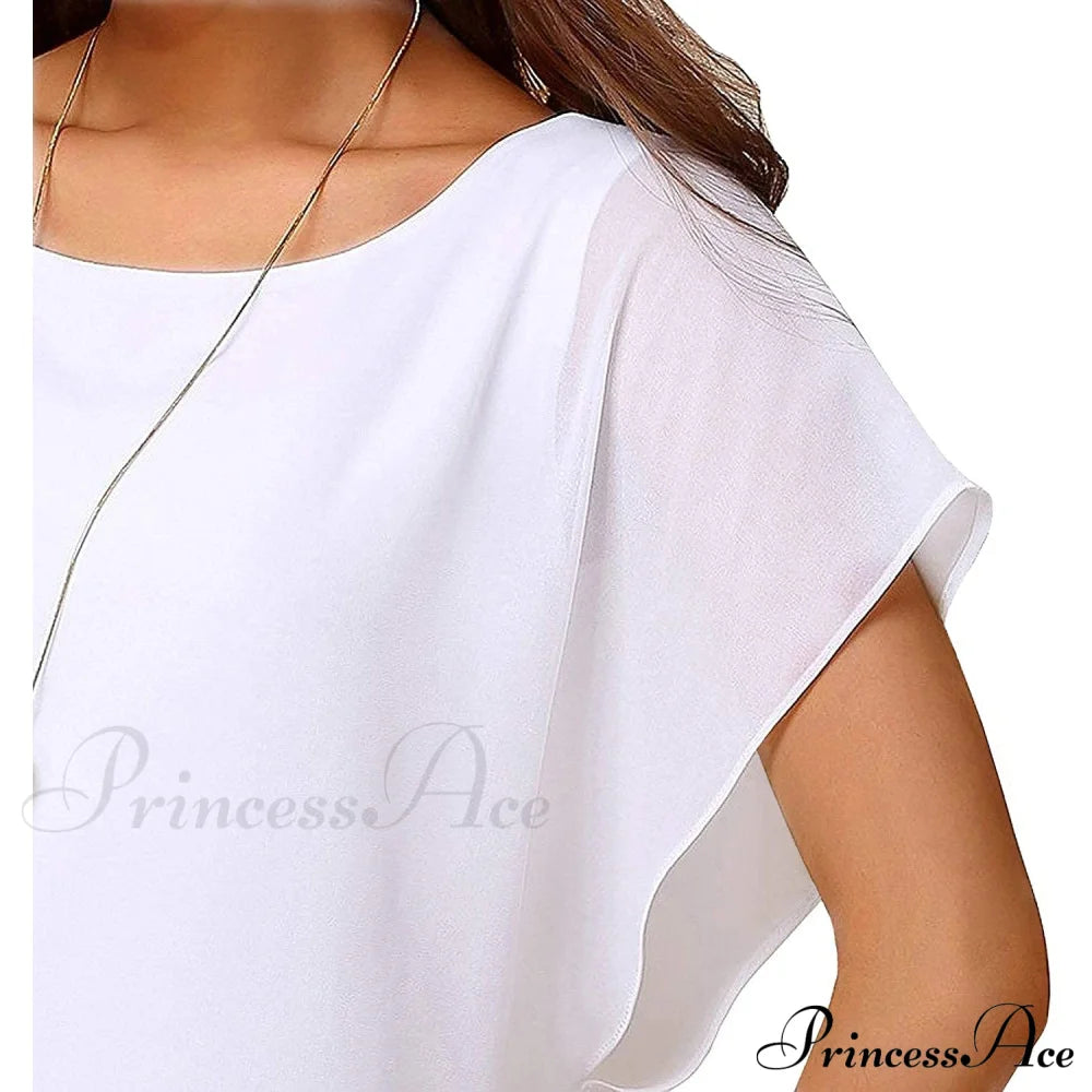 For Chiffon Blouse Casual T-Shirt Top Brief Arm Women