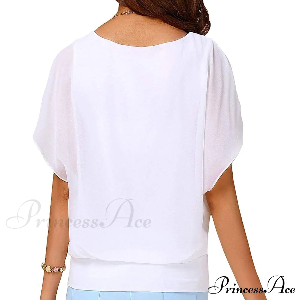 For Chiffon Blouse Casual T-Shirt Top Brief Arm Women