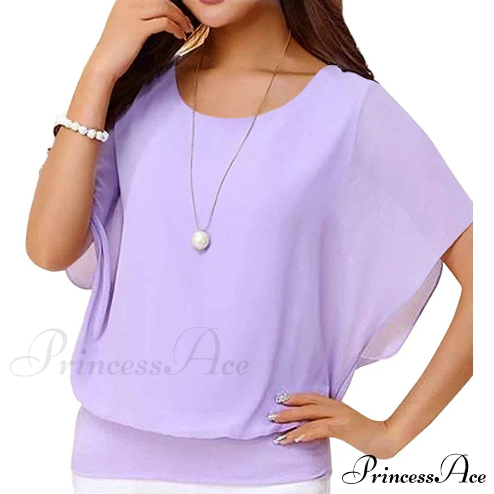 Women's Loose Casual Short Sleeve Chiffon Top T-Shirt Blouse Purple __stock:200 clothes refund_fee:800 tops