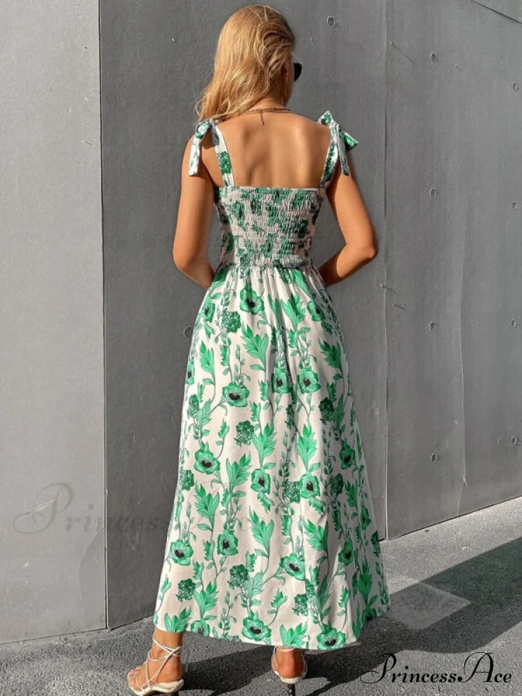 For Flowered Design Tiered Gown Smocked Women