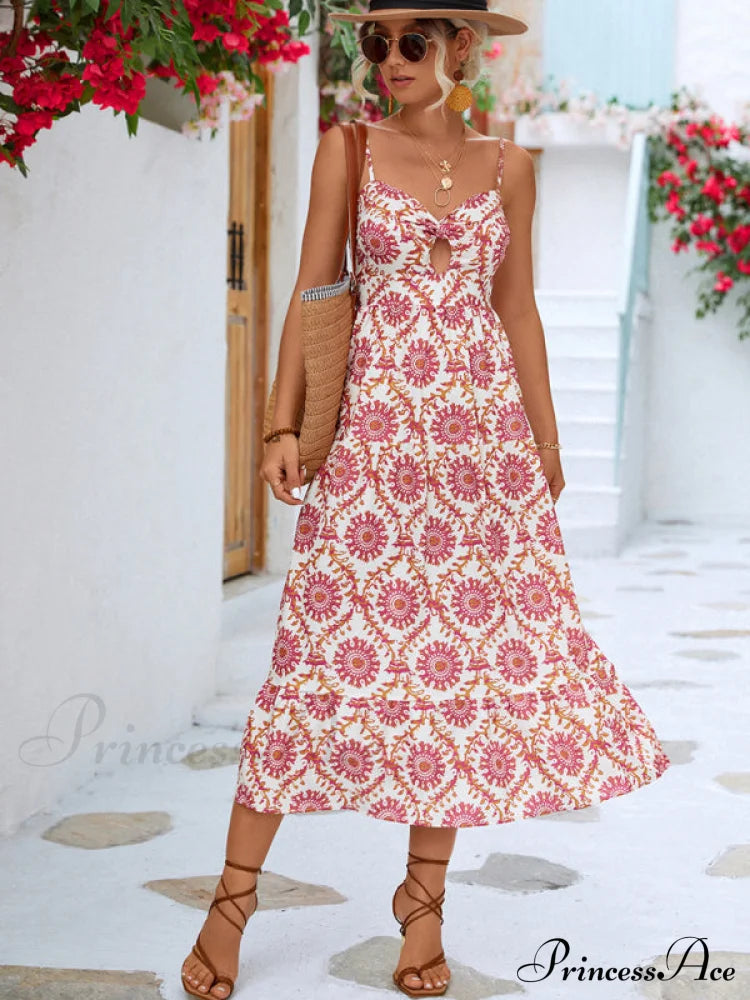 For Gown Midi Flowered Keyhole Women