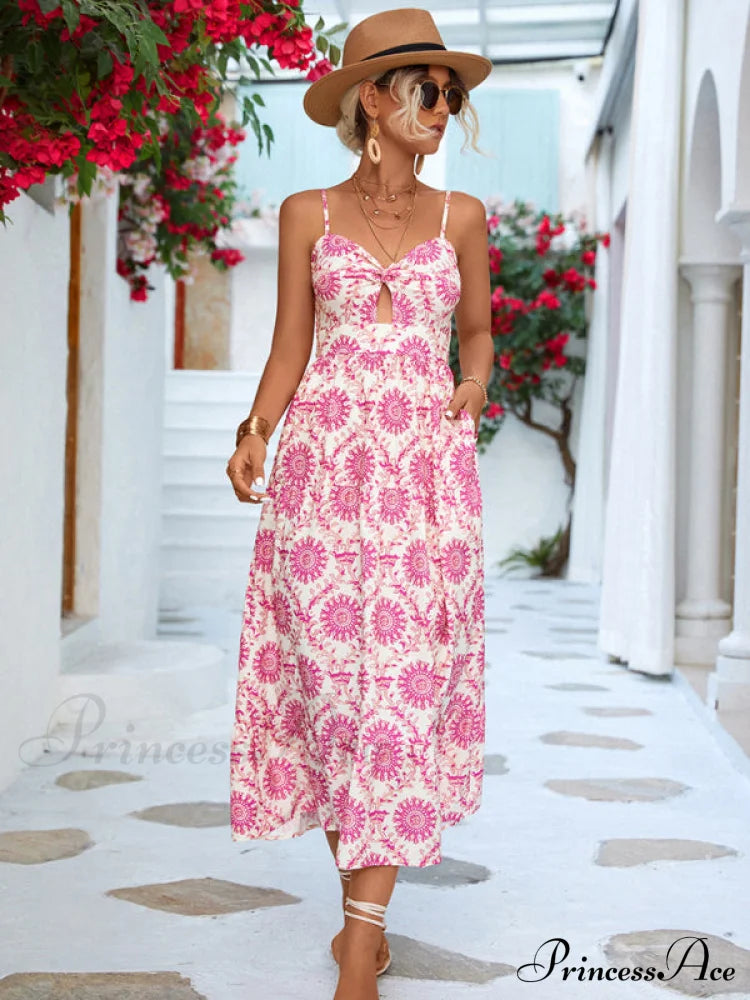 For Gown Midi Flowered Keyhole Women