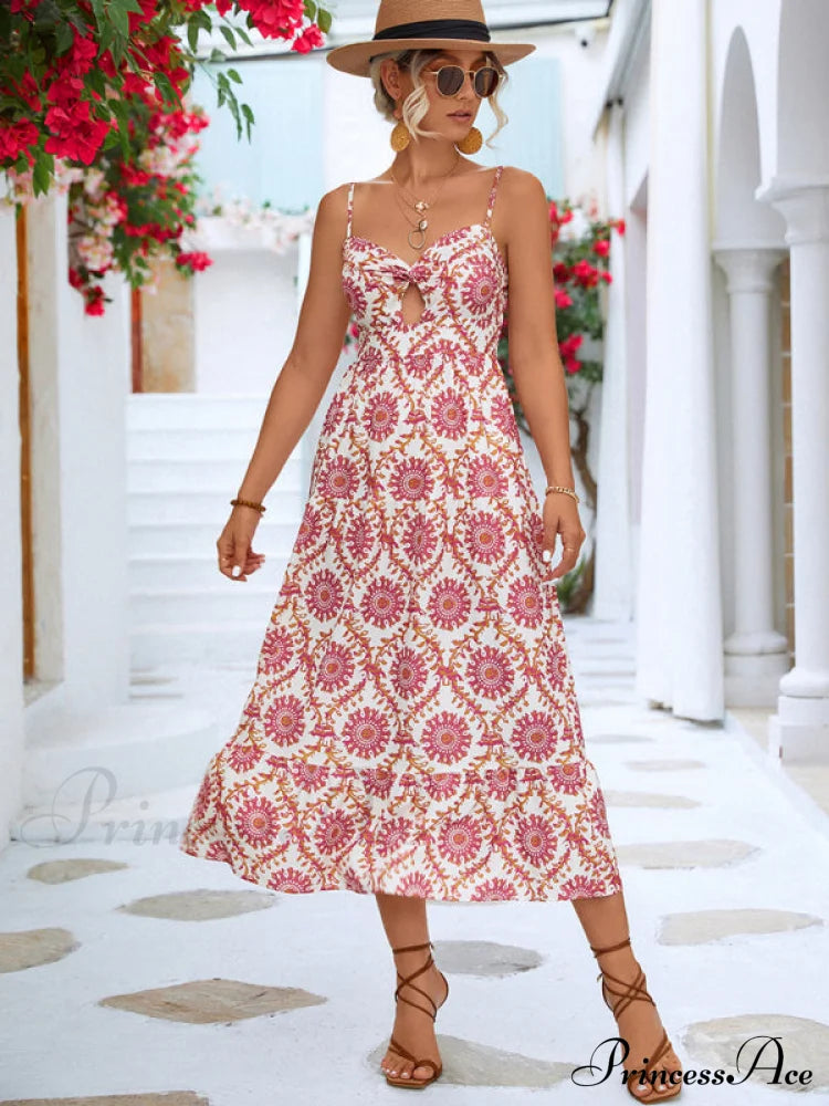 For Gown Midi Flowered Keyhole Women