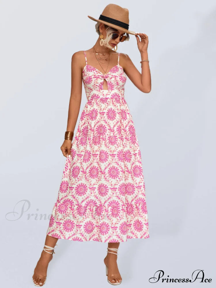 For Gown Midi Flowered Keyhole Women Shocking Pink / S