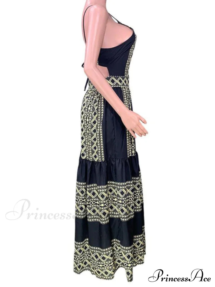 For Gown Patterned Tiered Full-Length Women Women’s Sleeveless Long Dress