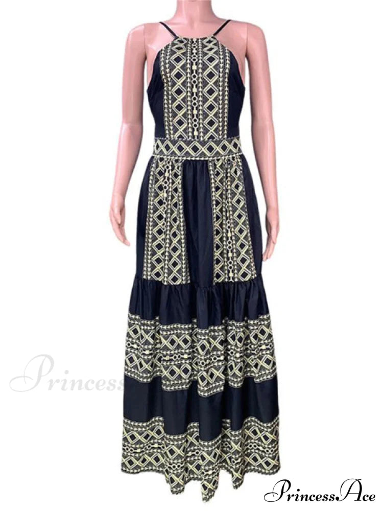 For Gown Patterned Tiered Full-Length Women Women’s Sleeveless Long Dress