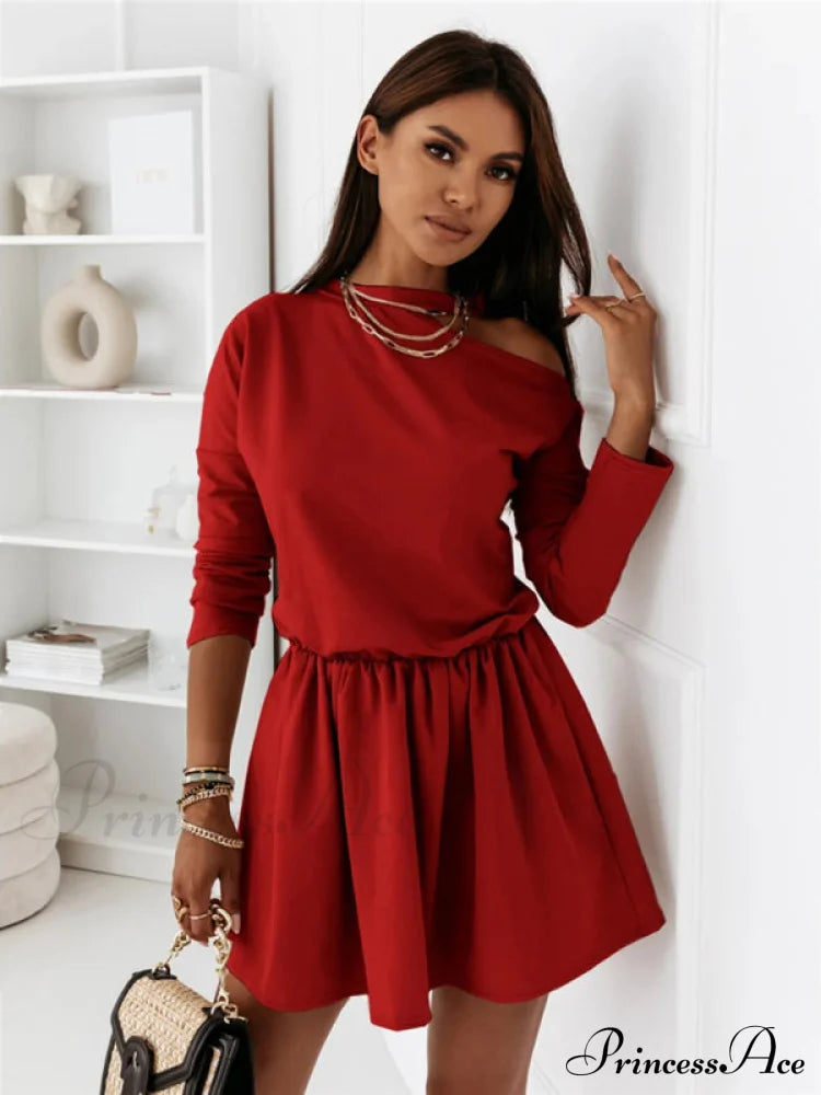 For Off Shoulder Solid Arm Gown Long Color Women Red / S Coats-L