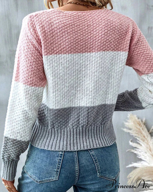 For Pullover Block Color Women Sweaters-L