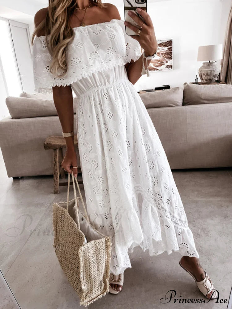 For Shoulder Lace Color Long Off Gown Solid Women Women’s Dress