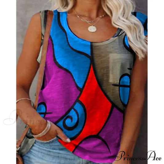 Women's Sleeveless Crew Neck Casual Top Vest Blue __stock:200 clothes refund_fee:800 tops