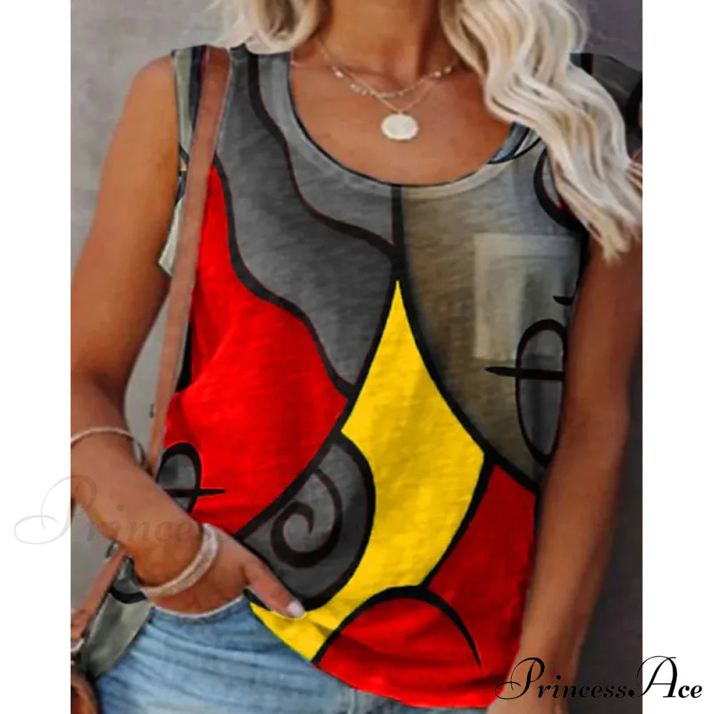 Women's Sleeveless Crew Neck Casual Top Vest Gray __stock:200 clothes refund_fee:800 tops