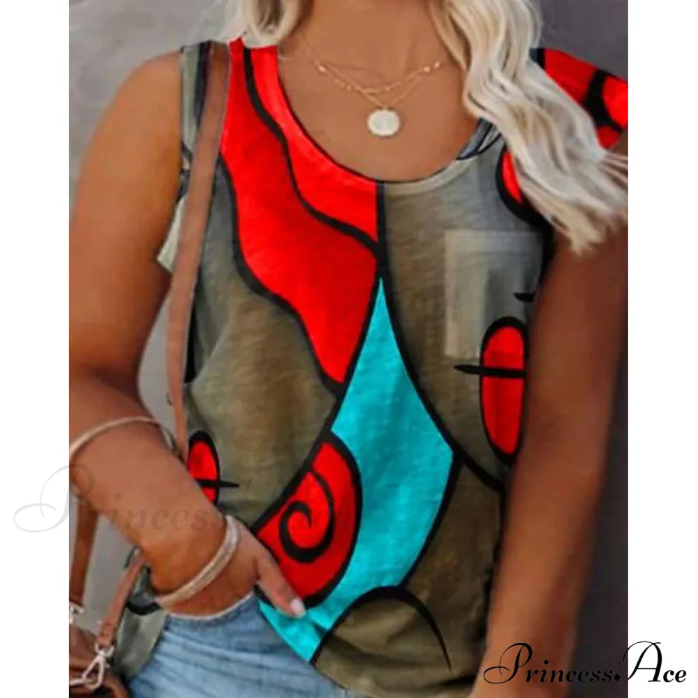 Women's Sleeveless Crew Neck Casual Top Vest Red __stock:200 clothes refund_fee:800 tops