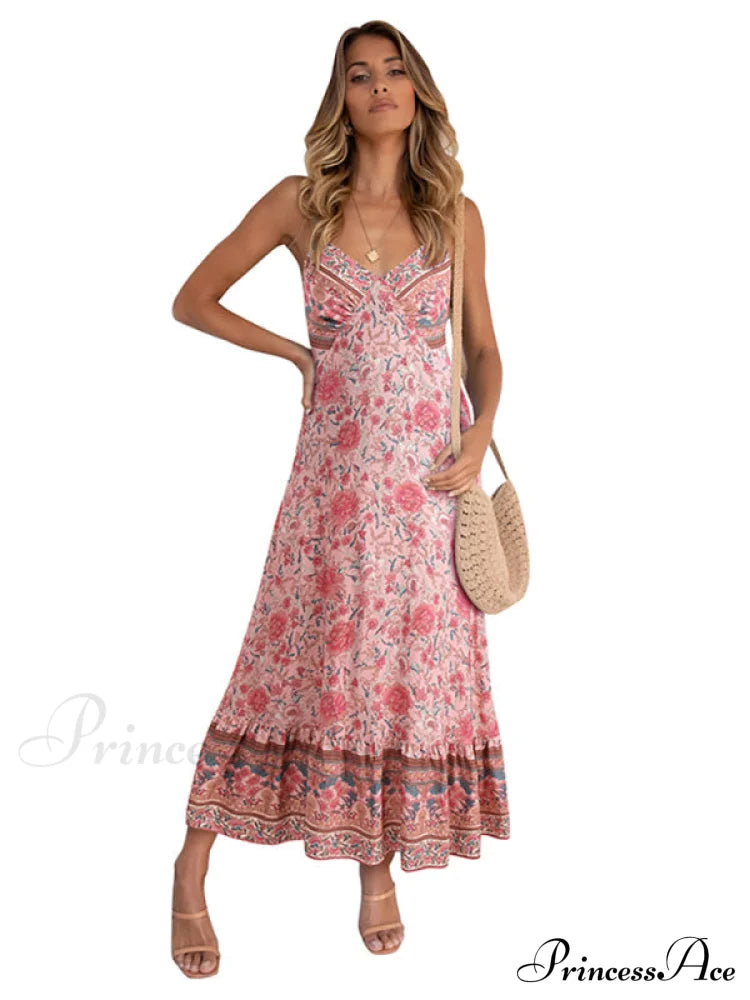 For Suspender Gown Flowered Bohemian Women Women’s Maxi Dress