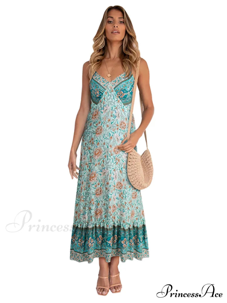 For Suspender Gown Flowered Bohemian Women Women’s Maxi Dress