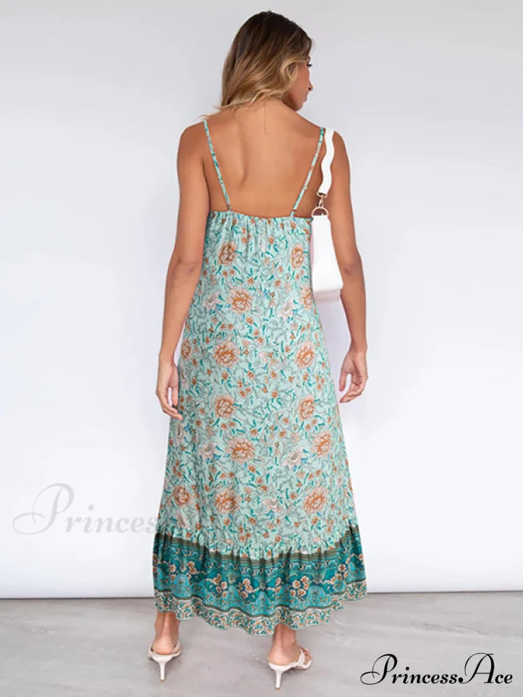 For Suspender Gown Flowered Bohemian Women Women’s Maxi Dress