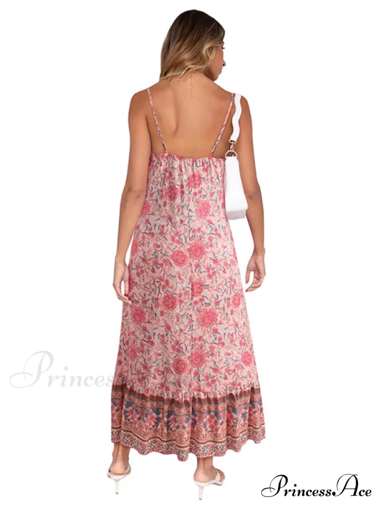 For Suspender Gown Flowered Bohemian Women Women’s Maxi Dress