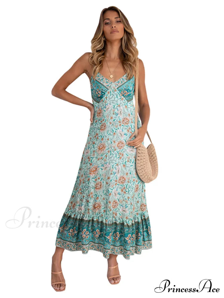 For Suspender Gown Flowered Bohemian Women Women’s Maxi Dress