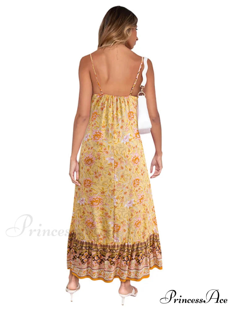 For Suspender Gown Flowered Bohemian Women Women’s Maxi Dress