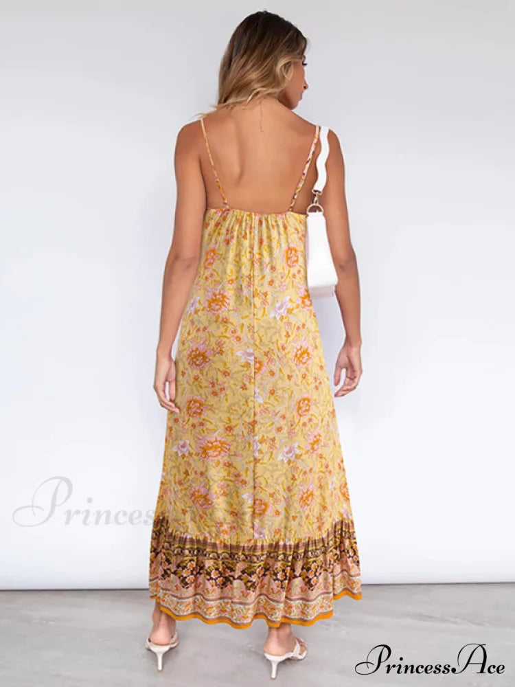 For Suspender Gown Flowered Bohemian Women Women’s Maxi Dress