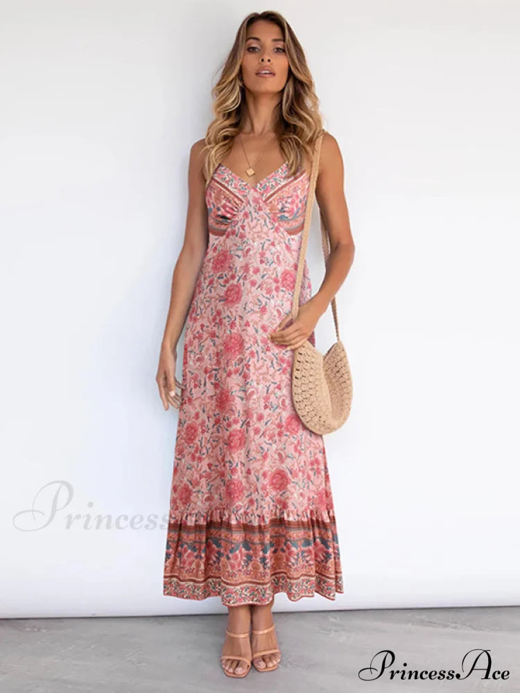 For Suspender Gown Flowered Bohemian Women Women’s Maxi Dress