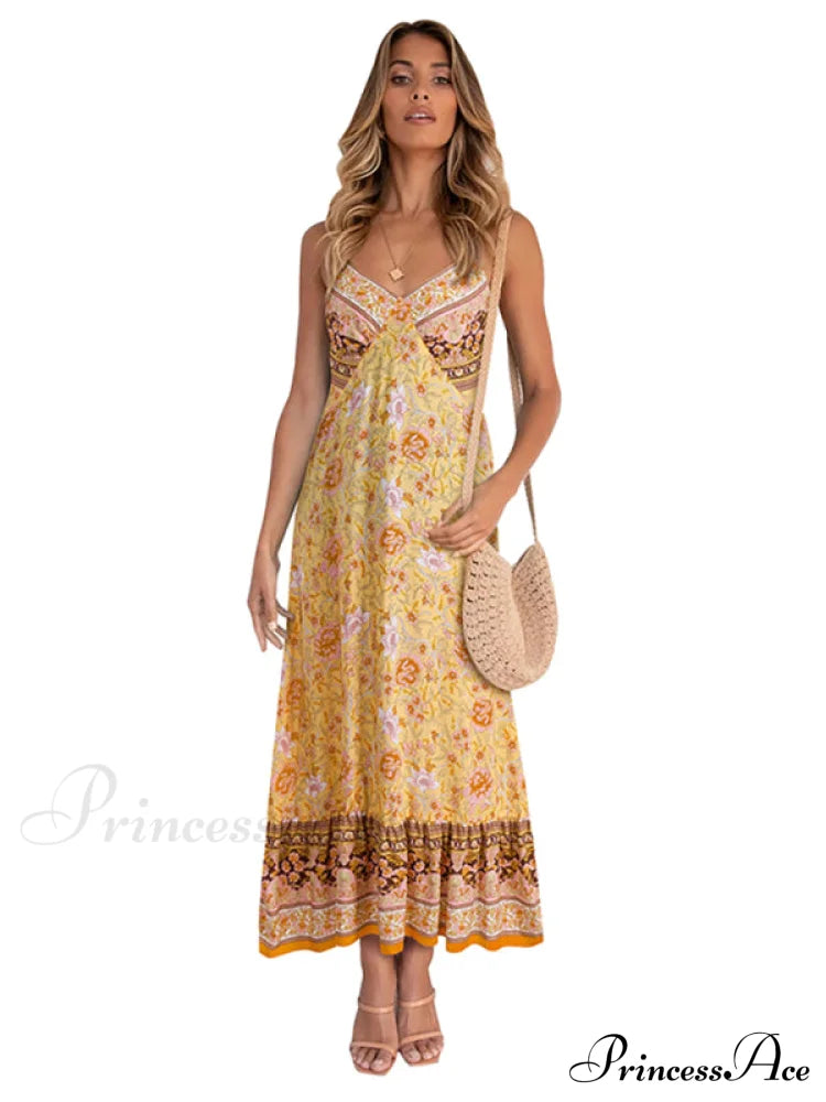 For Suspender Gown Flowered Bohemian Women Women’s Maxi Dress