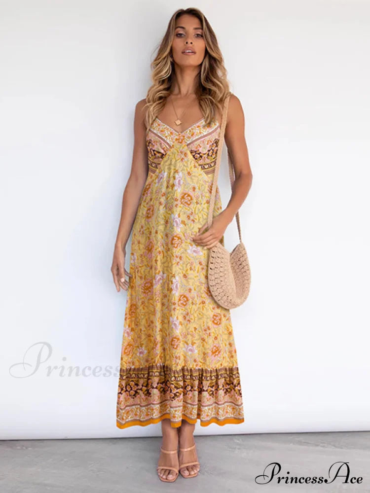 For Suspender Gown Flowered Bohemian Women Women’s Maxi Dress