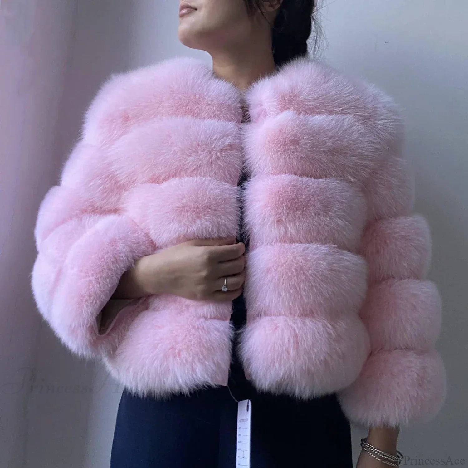 Fox Fur Winter Cold Weather Coat Pink / S
