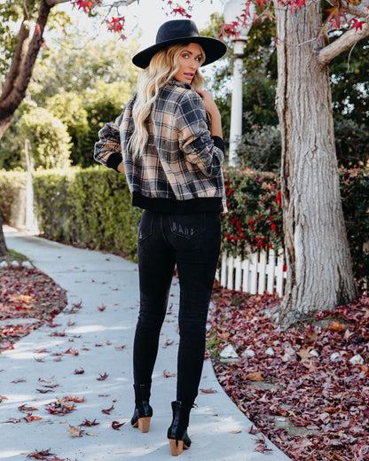 Tan Francene Plaid Bomber Jacket