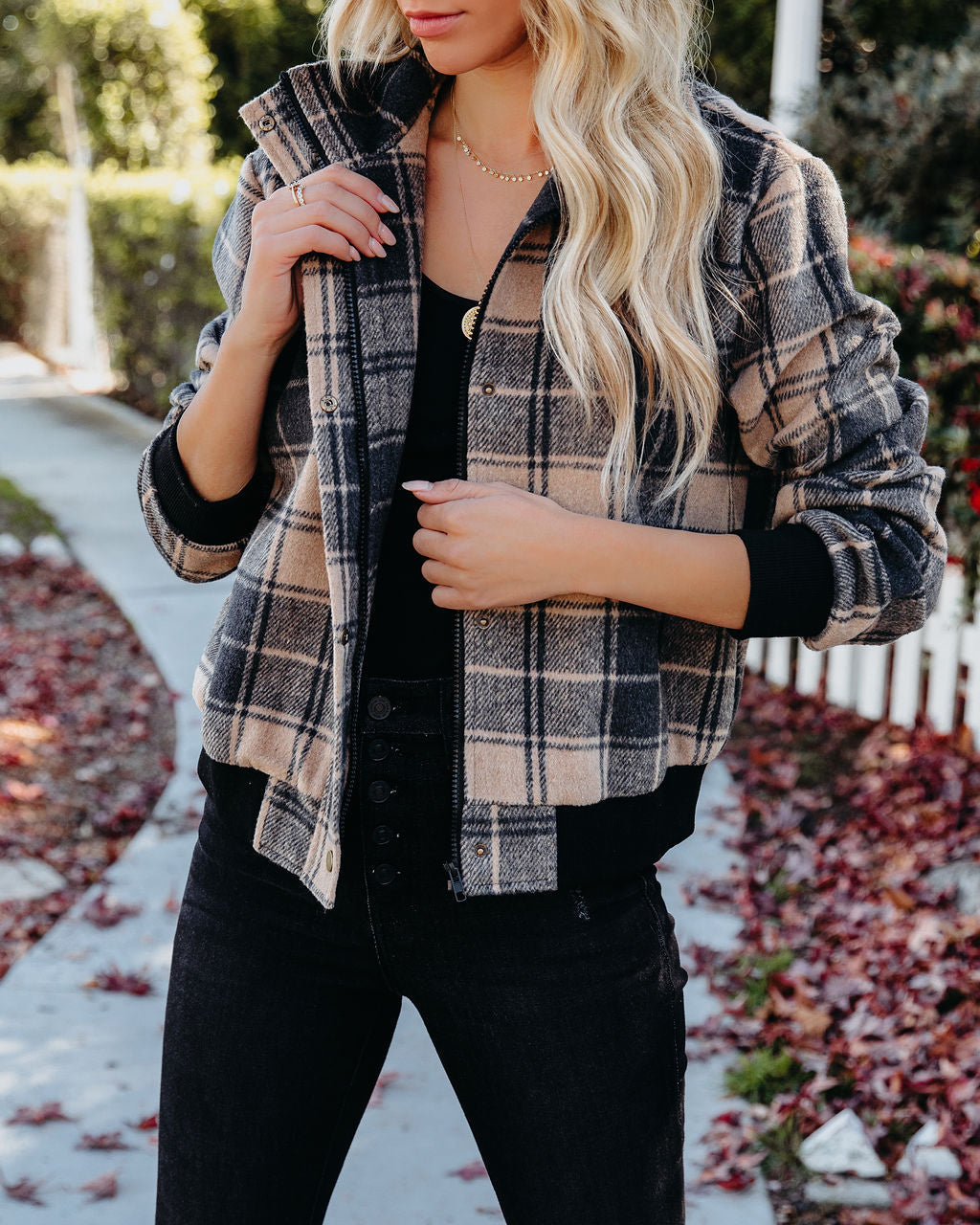 Tan Francene Plaid Bomber Jacket