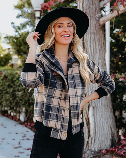 Tan Francene Plaid Bomber Jacket