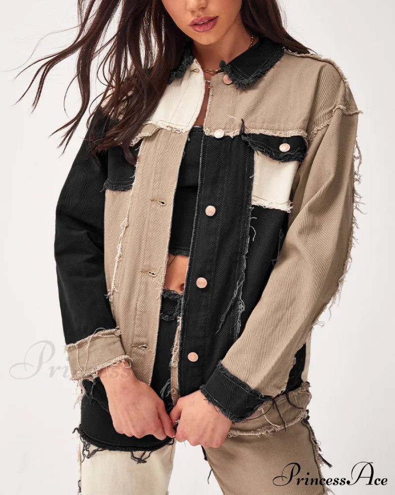 Frayed Detail High Trendy Waist Ripped Jeans Black / S Jacket