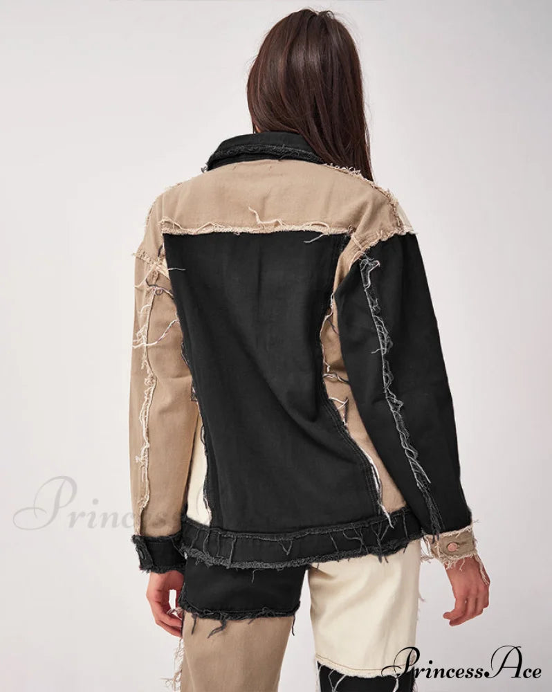 Frayed Detail High Trendy Waist Ripped Jeans Jacket