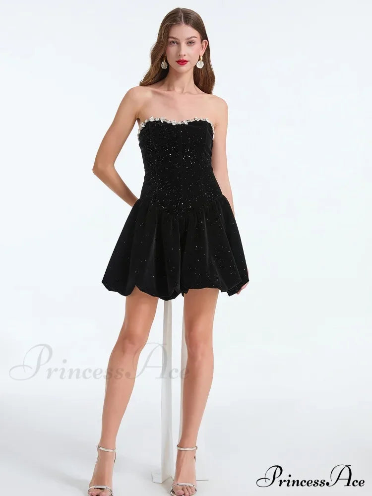 French Bow Strapless Party Dress Partydress-241208