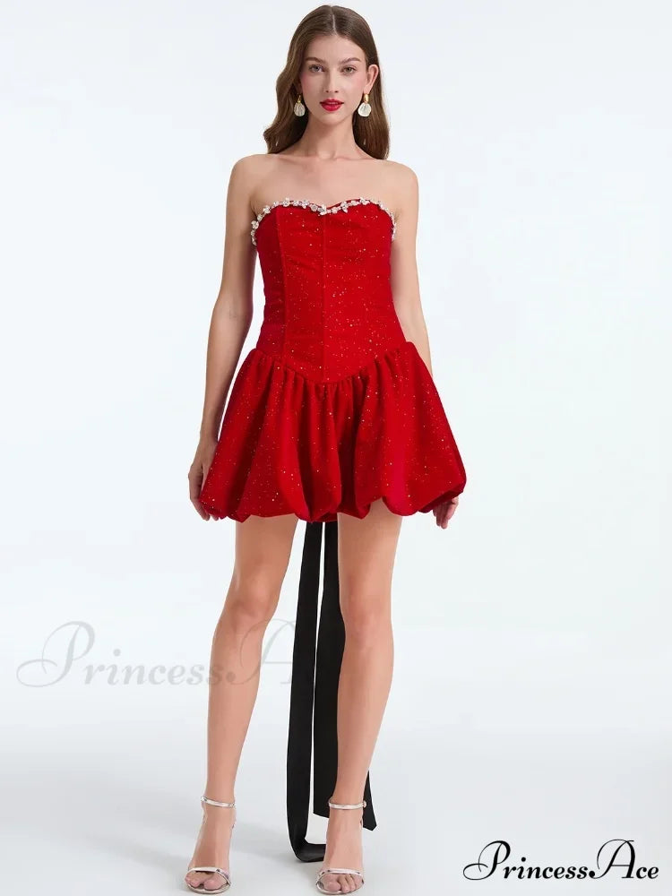 French Bow Strapless Party Dress Partydress-241208