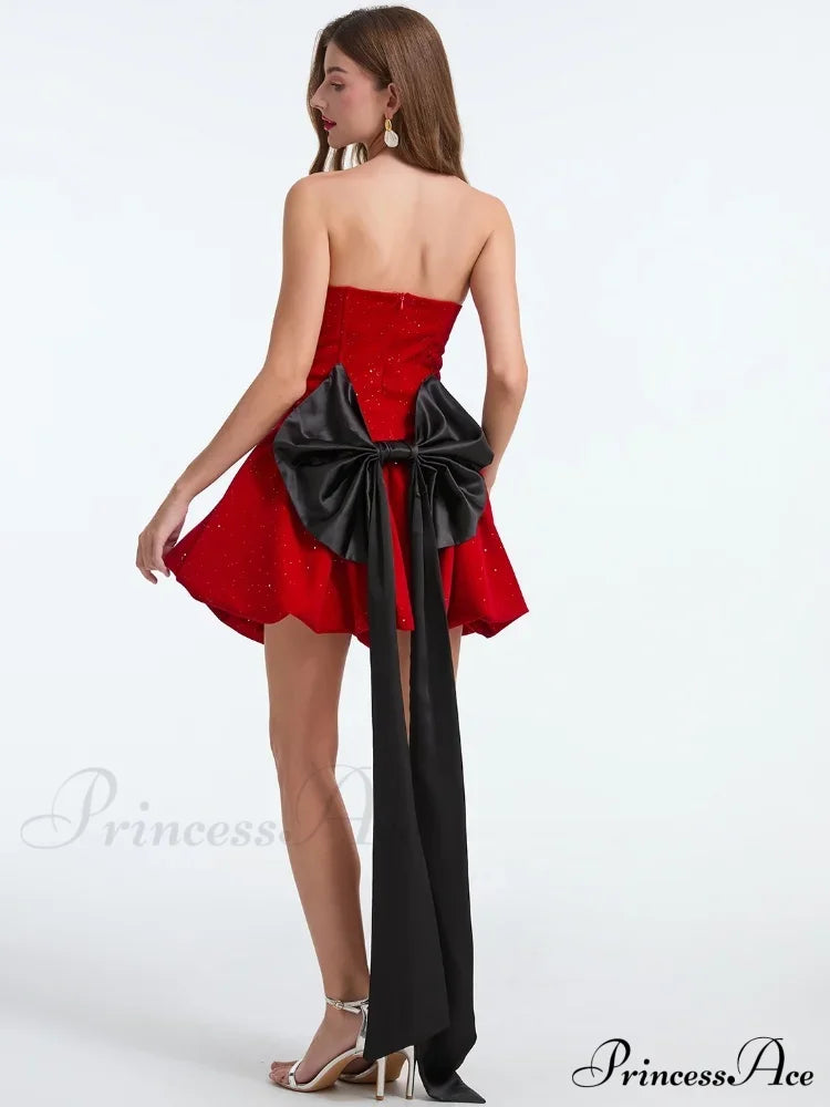 French Bow Strapless Party Dress Partydress-241208