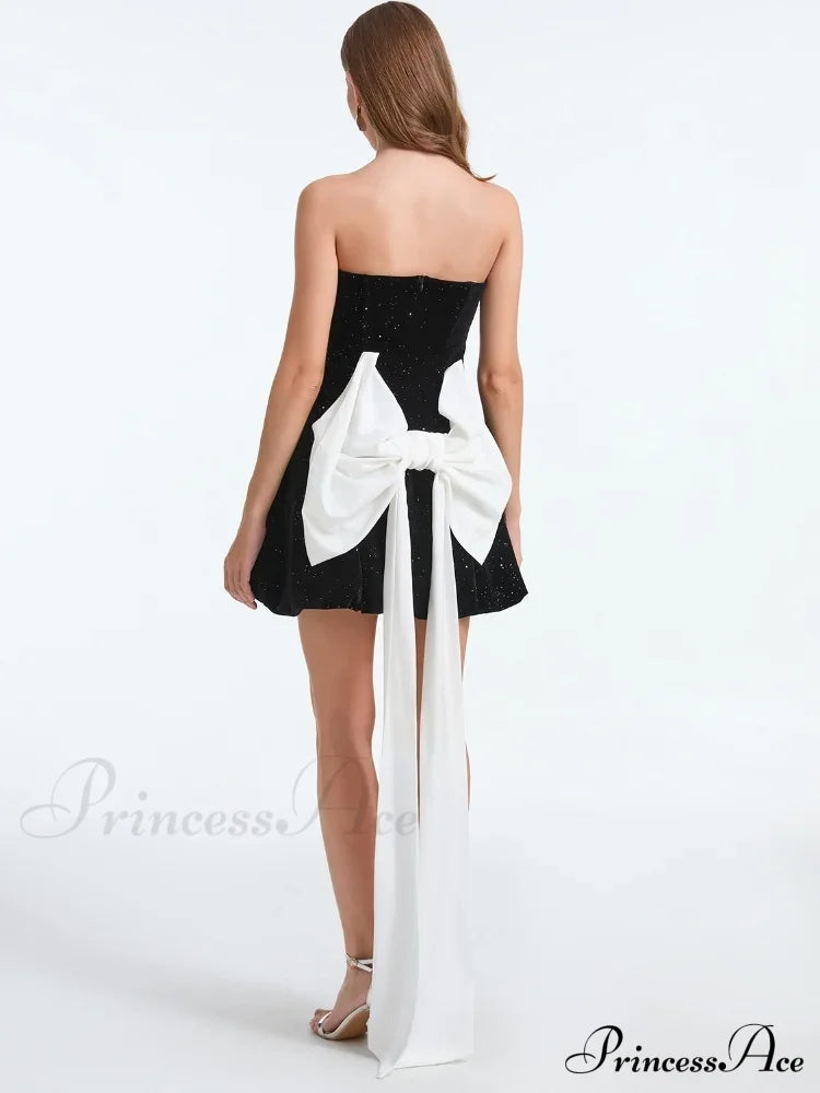 French Bow Strapless Party Dress Partydress-241208