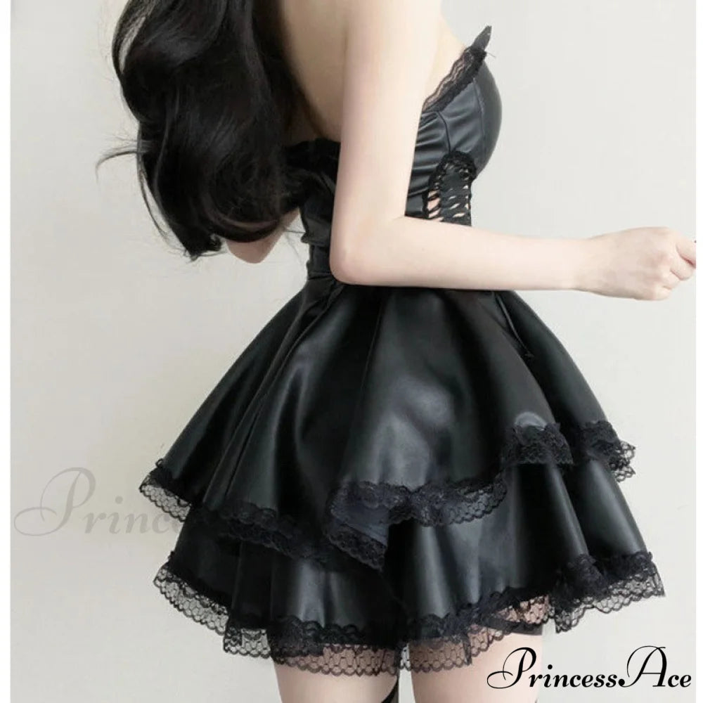 French Gothic Punk Black Party Dress Y2K Sexy Sweet Girls Luxury Slim Fit Summer Chest Wrap Mini