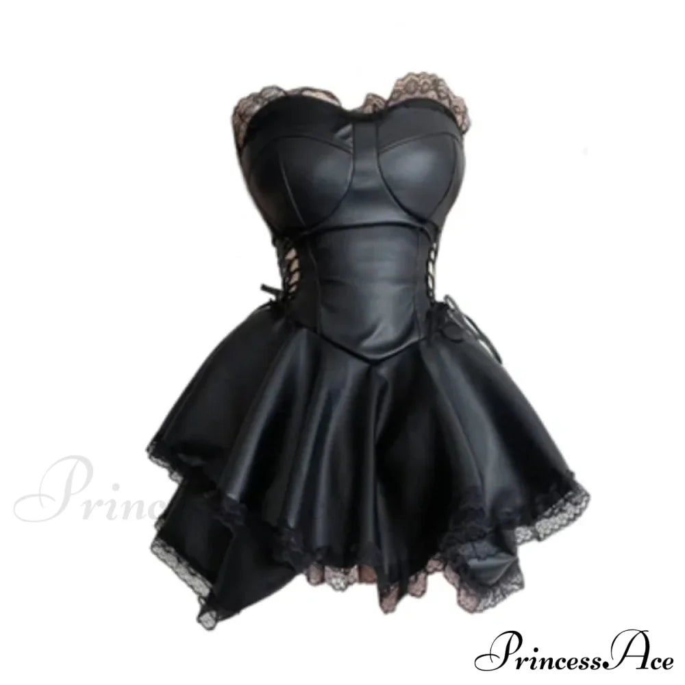 French Gothic Punk Black Party Dress Y2K Sexy Sweet Girls Luxury Slim Fit Summer Chest Wrap Mini