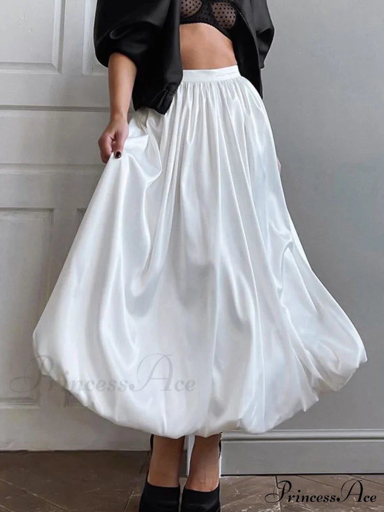 French High Waist Charming A-Line Skirt White / S Bottoms