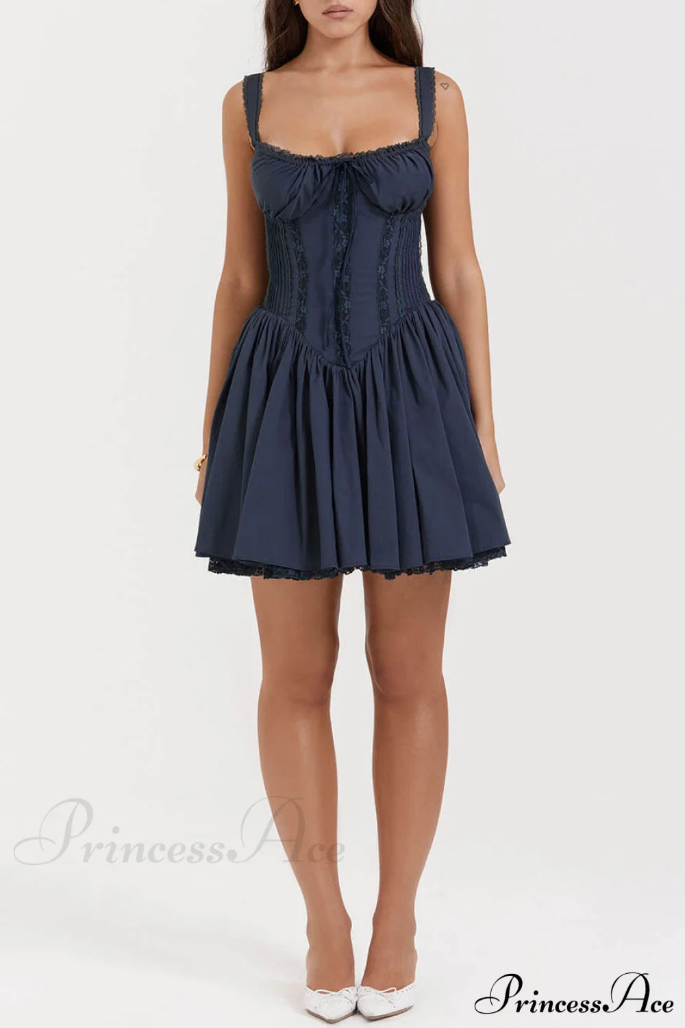 French Navy Stylish Corset Mini Dress Dresses